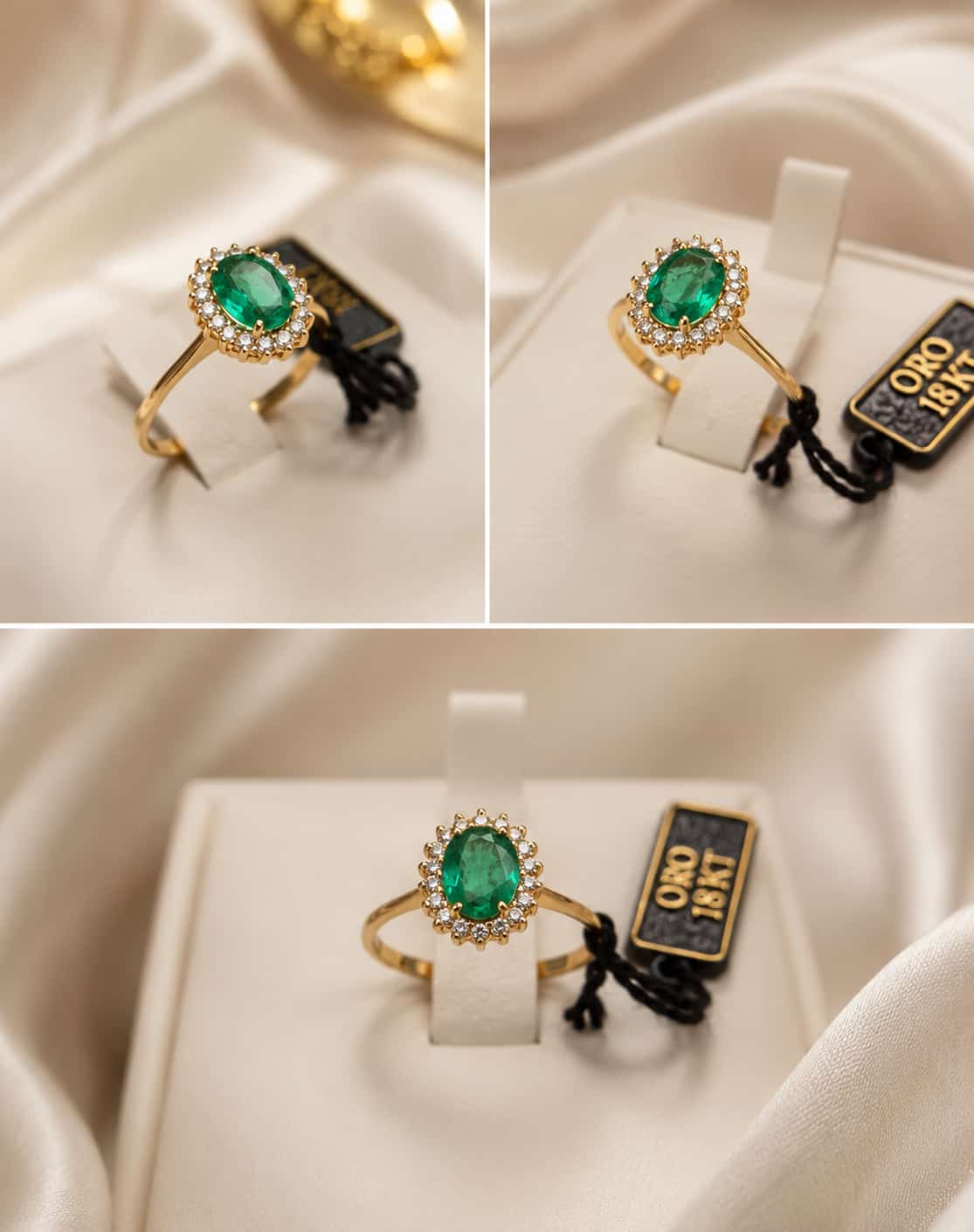 ANELLO CON SMERALDO NATURALE E DIAMANTI NATURALI, ORO GIALLO 18CT