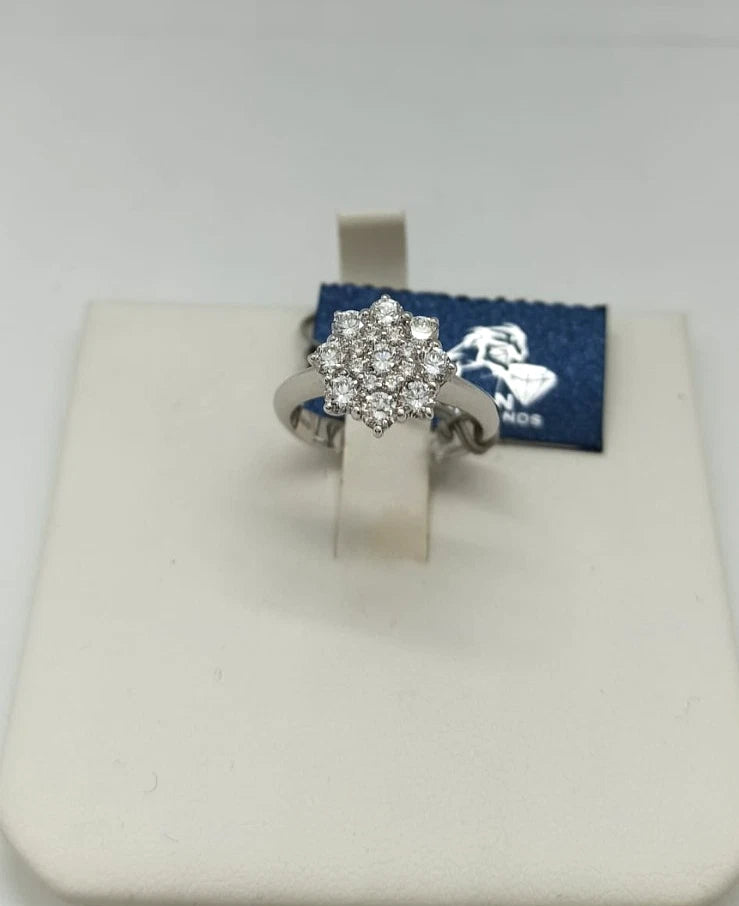 SOLITARIO ORO BIANCO 18 CARATI CON DIAMANTI FORMA MARGHERITA