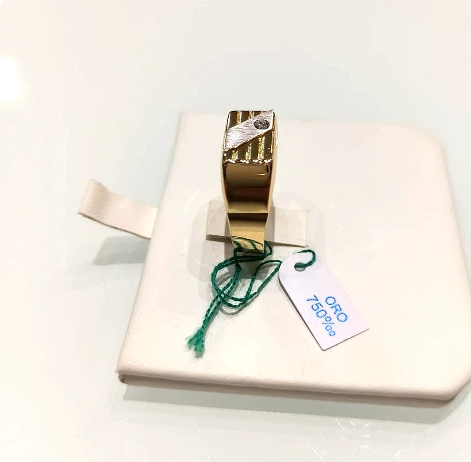 ANELLO DA UOMO IN ORO GIALLO E BIANCO 18 CARATI CON ZIRCONE