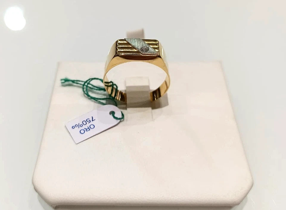 ANELLO DA UOMO IN ORO GIALLO E BIANCO 18 CARATI CON ZIRCONE